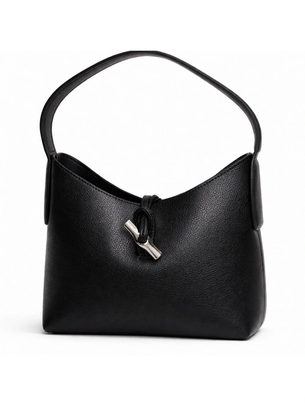 Longchamp Le Roseau Black Grained Cowhide Leather Small Hobo Bag NWOT RARE